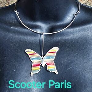 Designer fashion jewelry Scotter Paris enameled butterfly necklace mid-c…